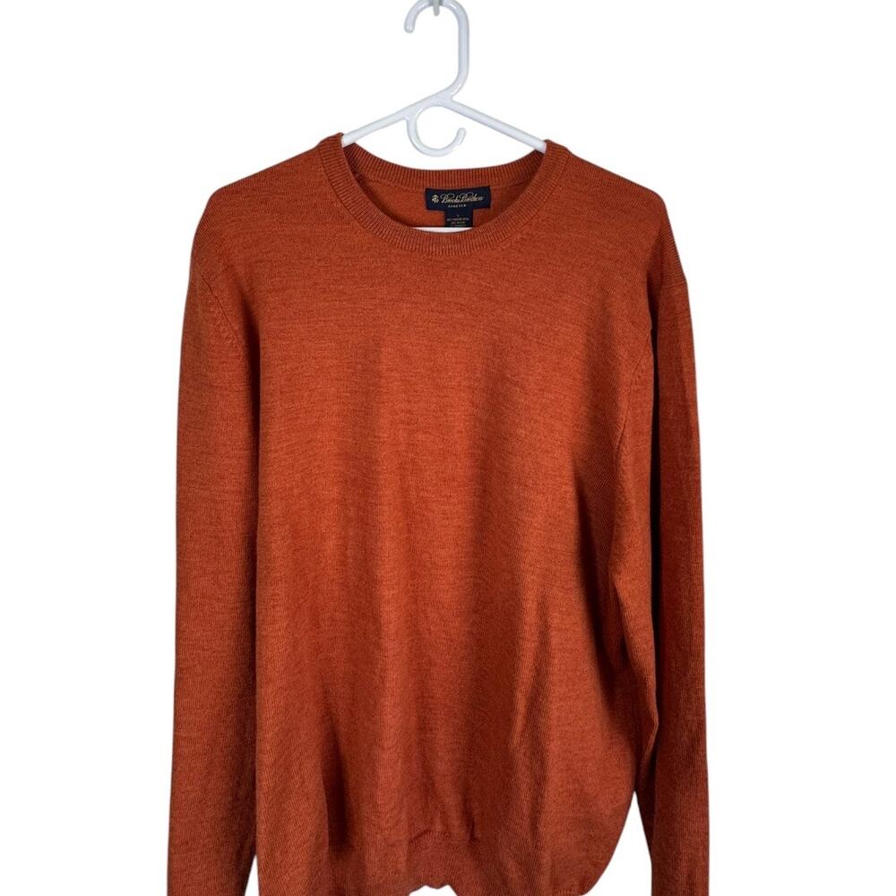 Brooks Brothers Crewneck Merino Wool Blend Sweater Stretch Orange Colorful Large - Picture 4 of 9